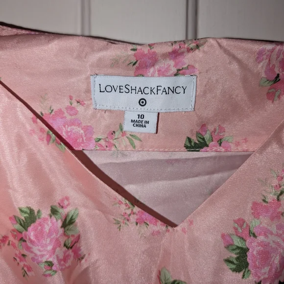 LoveShackFancy Target Collab Pink Floral Puff-Sleeve Wrap Mini Dress - Picture 2 of 5
